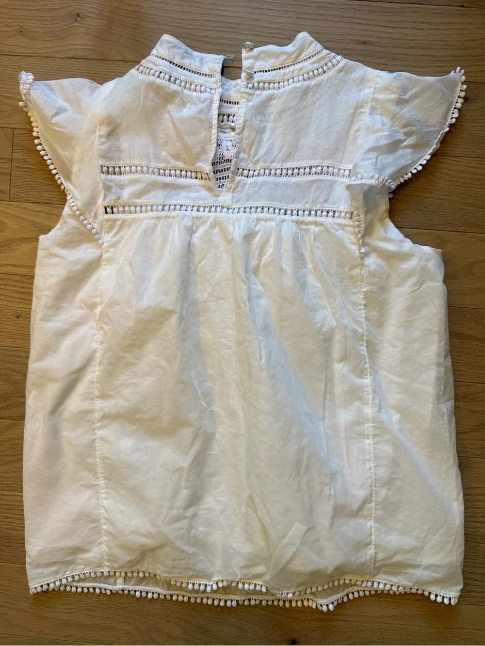 JCREW White Lace Yoke Flutter Sleeve Blouse 100% Cotton & Lined, Size XS